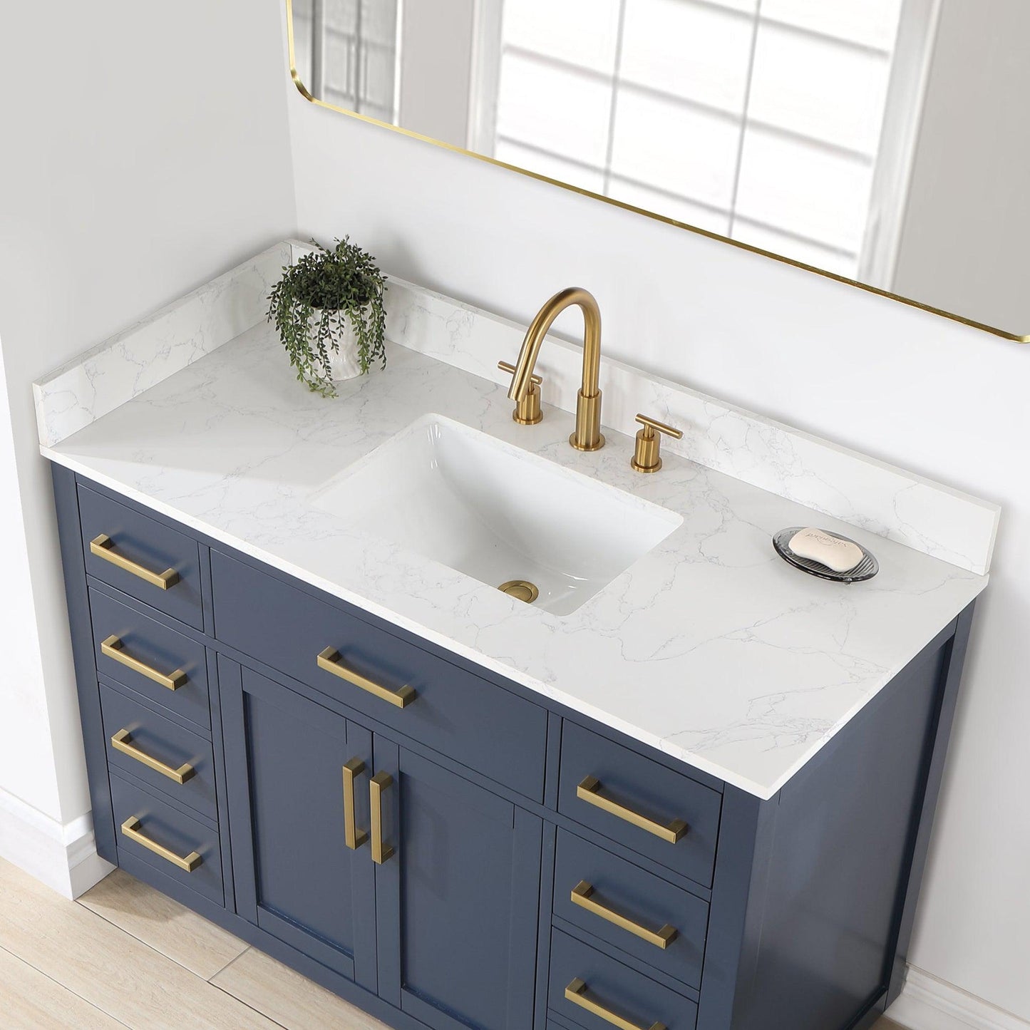 Altair Gavino 48" Royal Blue Freestanding Single Bathroom Vanity Set With Grain White Composite Stone Top, Single Rectangular Undermount Ceramic Sink, Overflow, Sidesplash, and Backsplash