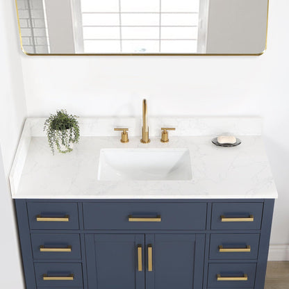 Altair Gavino 48" Royal Blue Freestanding Single Bathroom Vanity Set With Grain White Composite Stone Top, Single Rectangular Undermount Ceramic Sink, Overflow, Sidesplash, and Backsplash
