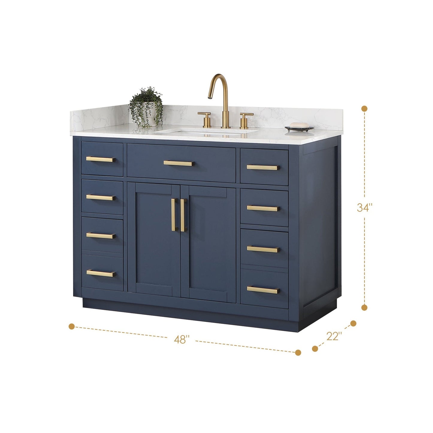 Altair Gavino 48" Royal Blue Freestanding Single Bathroom Vanity Set With Grain White Composite Stone Top, Single Rectangular Undermount Ceramic Sink, Overflow, Sidesplash, and Backsplash