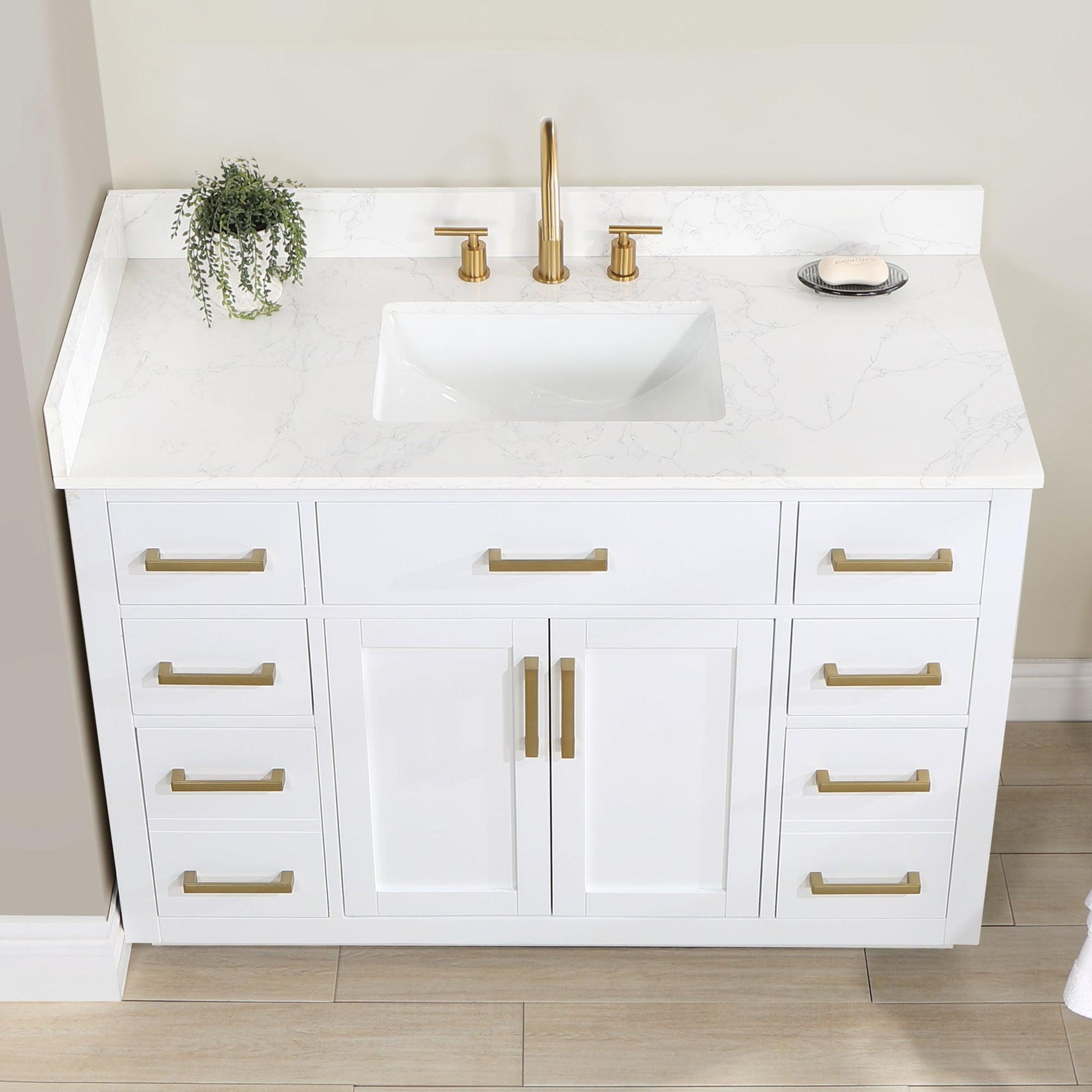 Altair Gavino 48" White Freestanding Single Bathroom Vanity Set With Grain White Composite Stone Top, Single Rectangular Undermount Ceramic Sink, Overflow, Sidesplash, and Backsplash