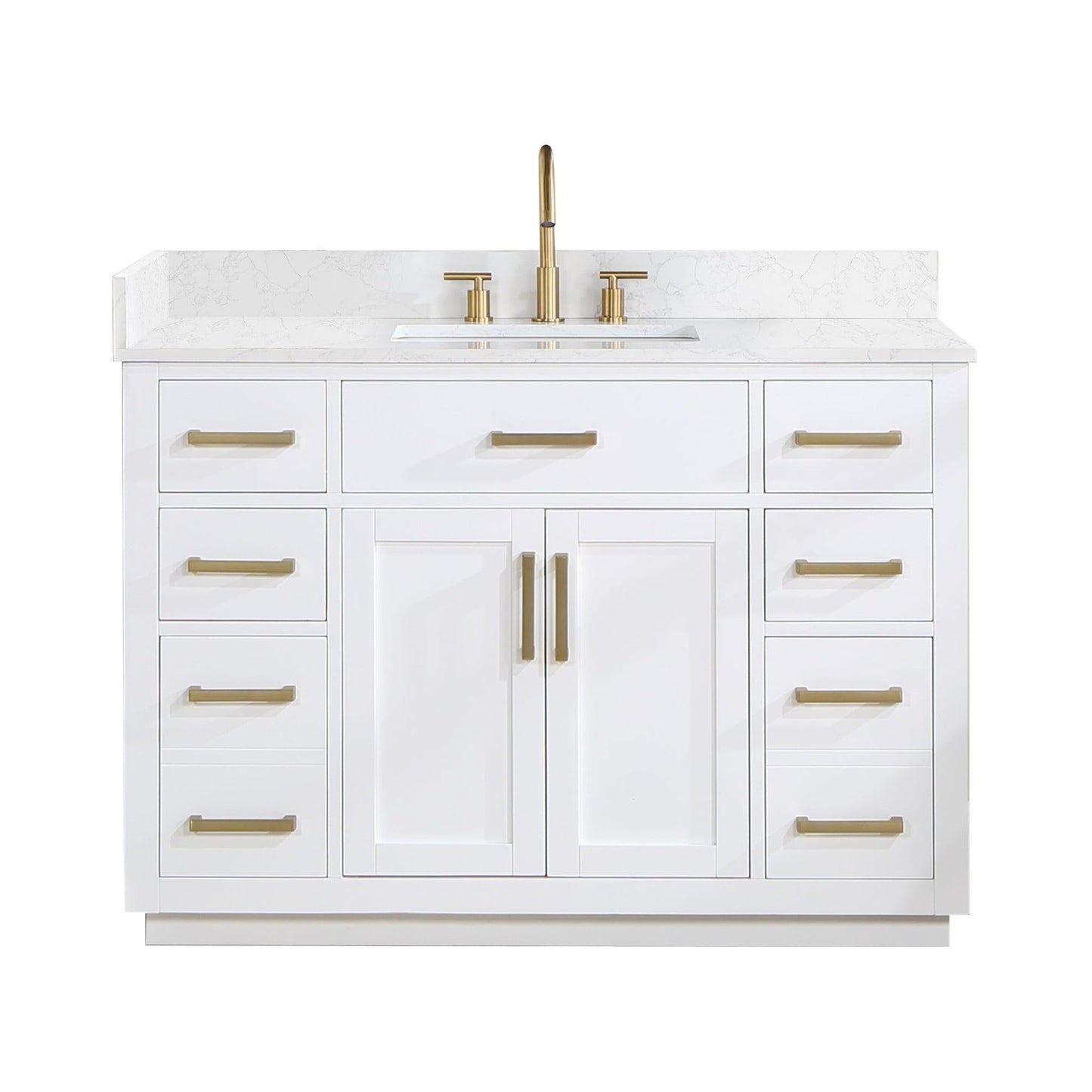 Altair Gavino 48" White Freestanding Single Bathroom Vanity Set With Grain White Composite Stone Top, Single Rectangular Undermount Ceramic Sink, Overflow, Sidesplash, and Backsplash