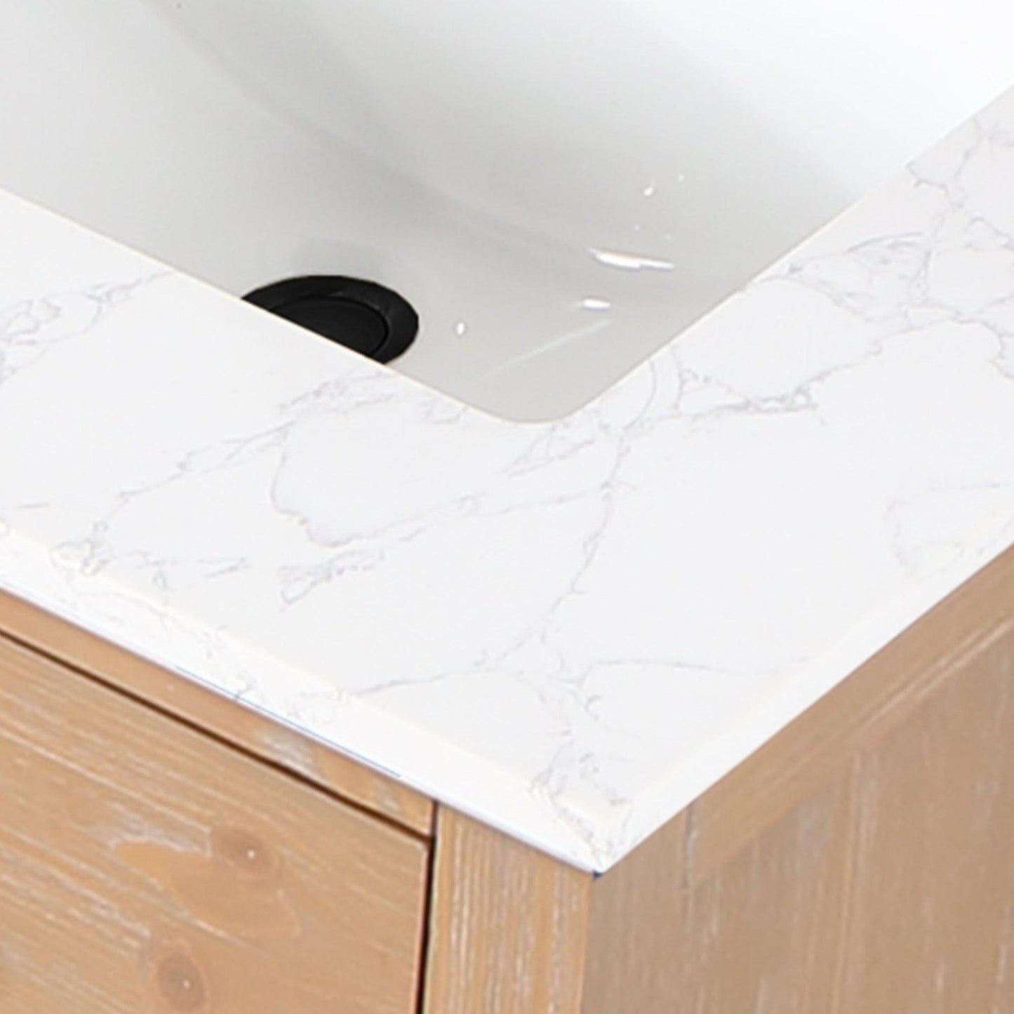 Altair Gavino 60" Light Brown Freestanding Double Bathroom Vanity Set With Mirror, Grain White Composite Stone Top, Single Rectangular Undermount Ceramic Sink, Overflow, Sidesplash, and Backsplash