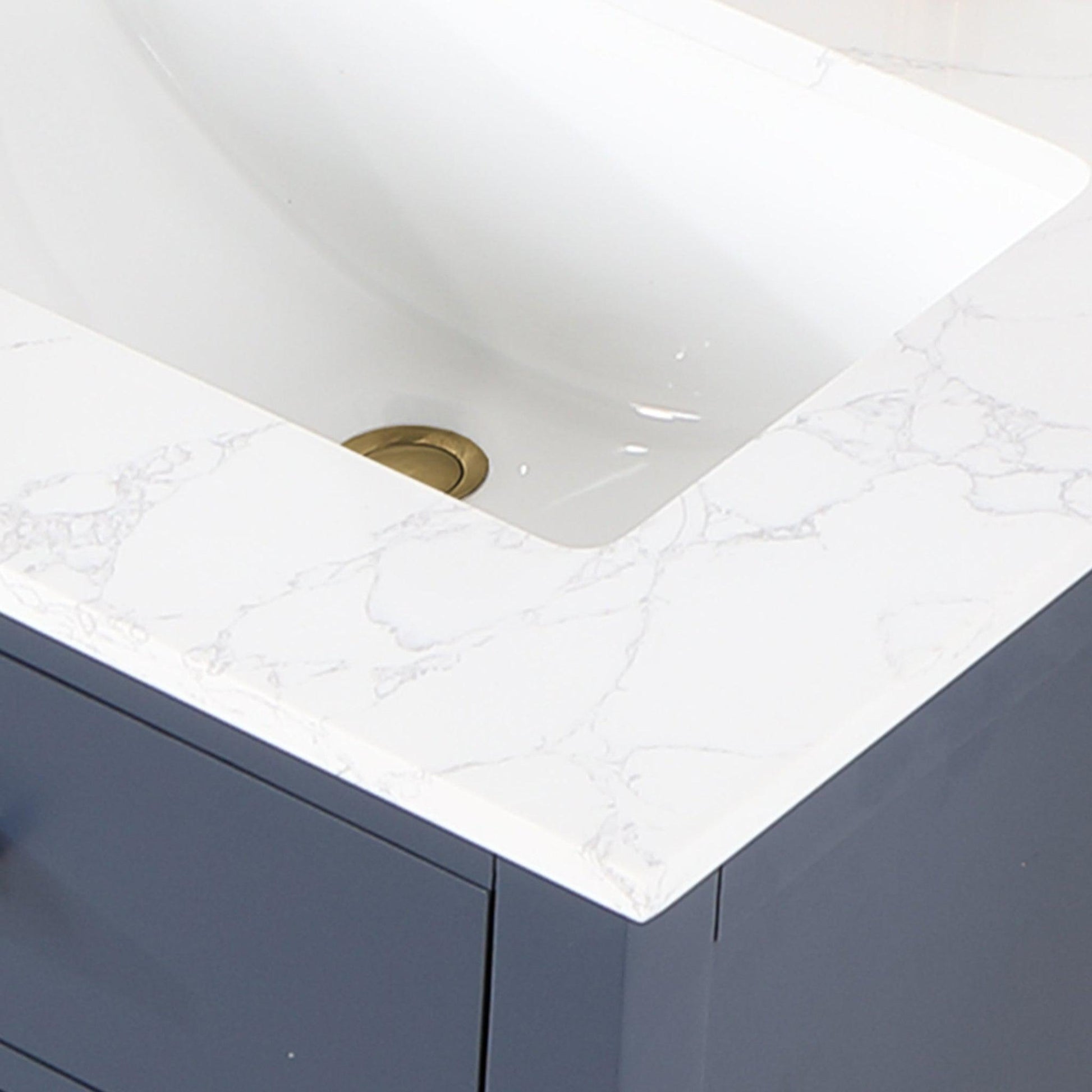 Altair Gavino 60" Royal Blue Freestanding Double Bathroom Vanity Set With Mirror, Grain White Composite Stone Top, Single Rectangular Undermount Ceramic Sink, Overflow, Sidesplash, and Backsplash