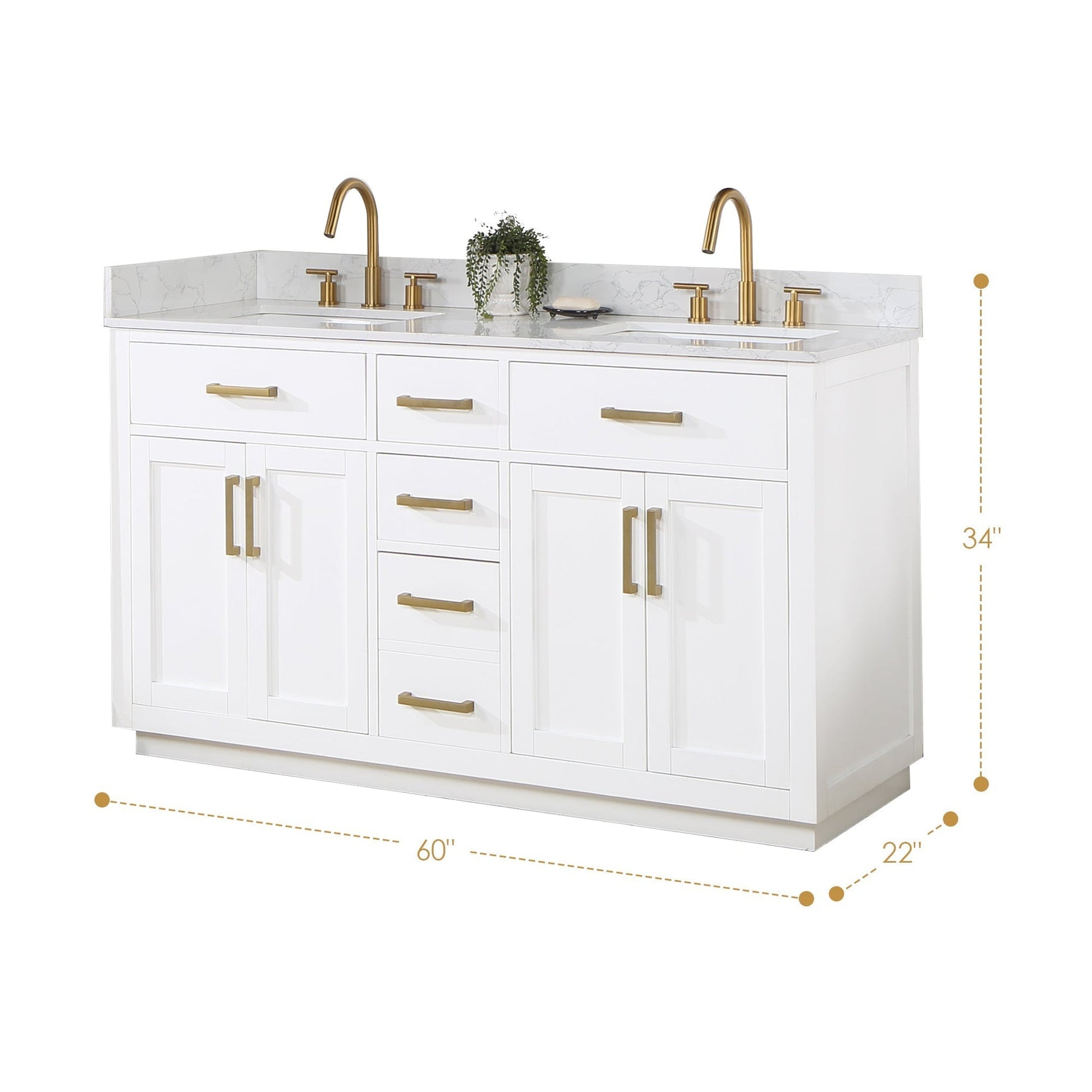 Altair Gavino 60" White Freestanding Double Bathroom Vanity Set With Mirror, Grain White Composite Stone Top, Single Rectangular Undermount Ceramic Sink, Overflow, Sidesplash, and Backsplash