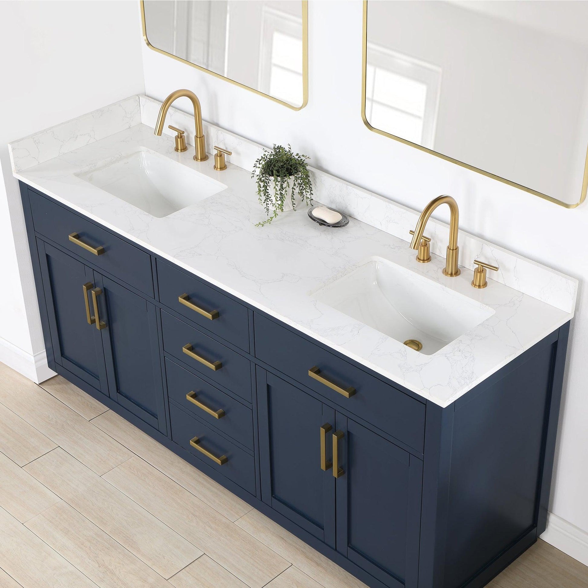 Altair Gavino 72" Royal Blue Freestanding Double Bathroom Vanity Set With Grain White Composite Stone Top, Single Rectangular Undermount Ceramic Sink, Overflow, Sidesplash, and Backsplash