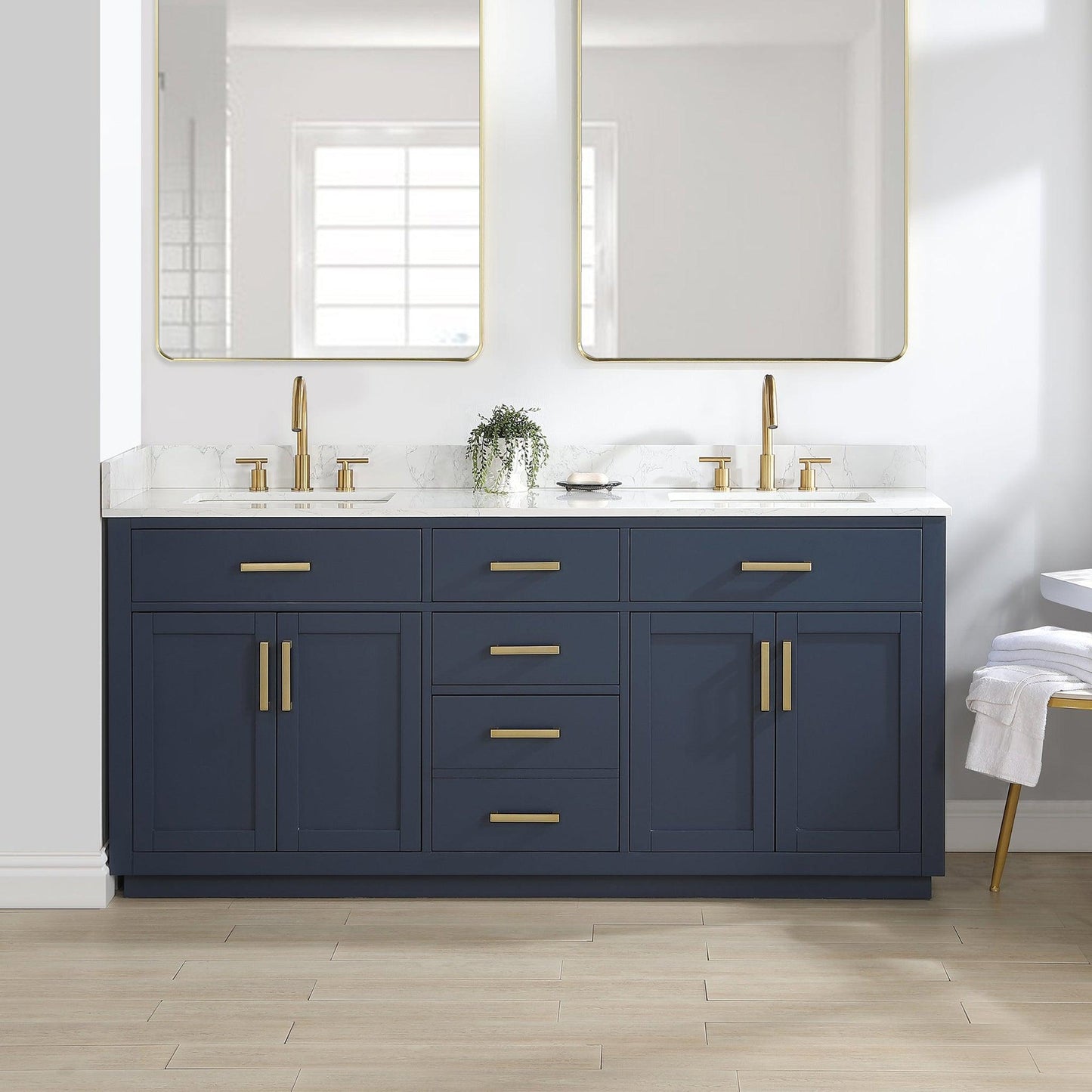 Altair Gavino 72" Royal Blue Freestanding Double Bathroom Vanity Set With Grain White Composite Stone Top, Single Rectangular Undermount Ceramic Sink, Overflow, Sidesplash, and Backsplash