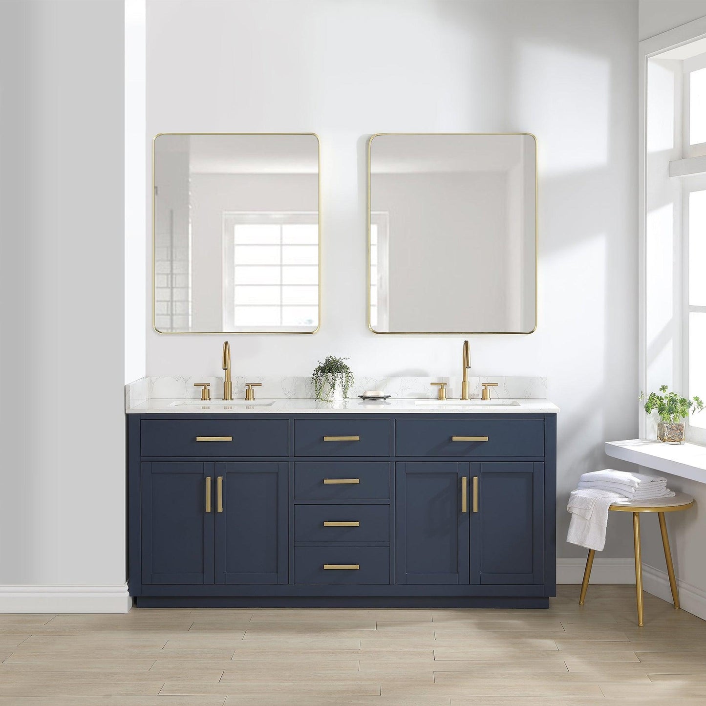 Altair Gavino 72" Royal Blue Freestanding Double Bathroom Vanity Set With Grain White Composite Stone Top, Single Rectangular Undermount Ceramic Sink, Overflow, Sidesplash, and Backsplash