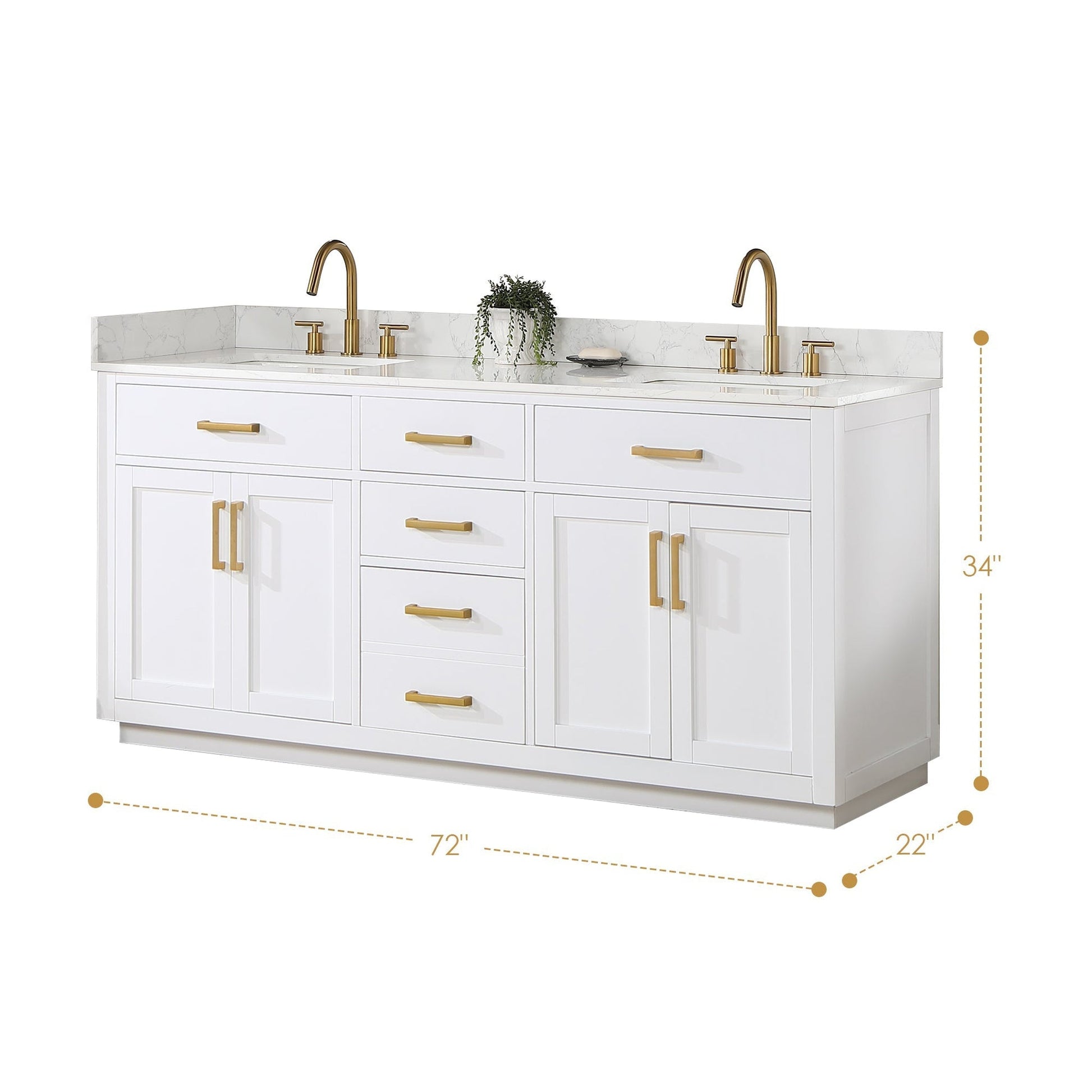 Altair Gavino 72" White Freestanding Double Bathroom Vanity Set With Mirror, Grain White Composite Stone Top, Single Rectangular Undermount Ceramic Sink, Overflow, Sidesplash, and Backsplash