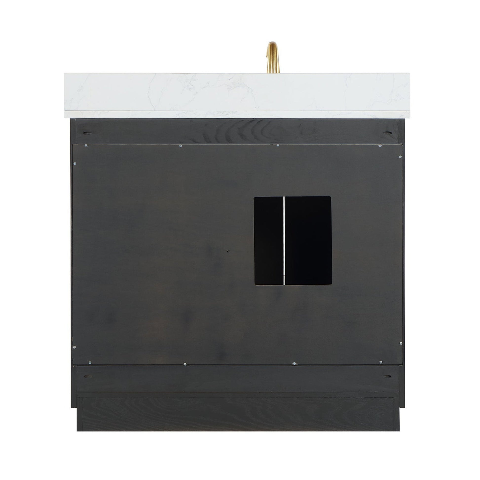 Altair Gazsi 36" Brown Oak Freestanding Single Bathroom Vanity Set With Elegant Composite Grain White Stone Top, Rectangular Undermount Ceramic Sink, Overflow, and Backsplash