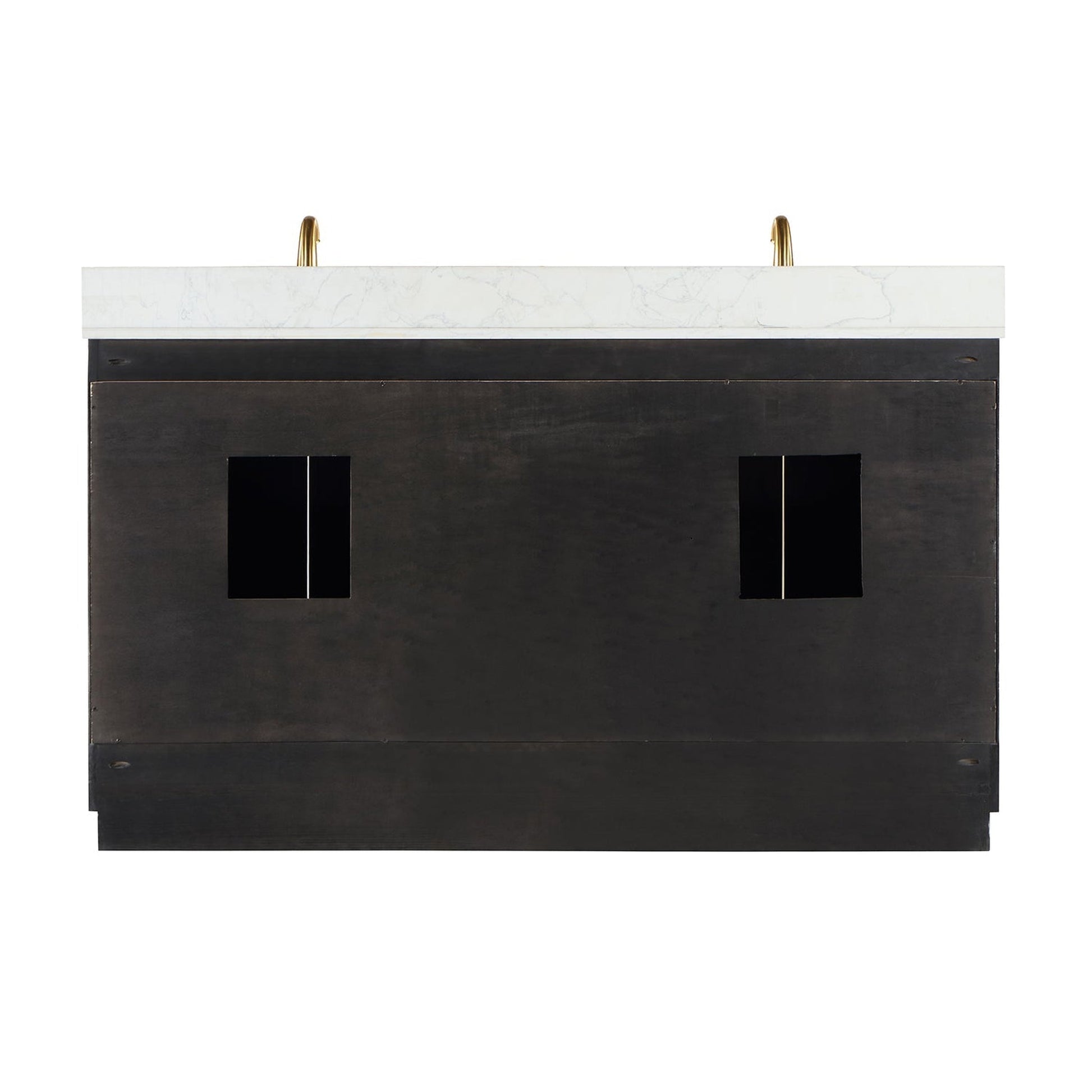 Altair Gazsi 60" Black Oak Freestanding Double Bathroom Vanity Set With Mirror, Elegant Composite Grain White Stone Top, Two Rectangular Undermount Ceramic Sinks, Overflow, and Backsplash