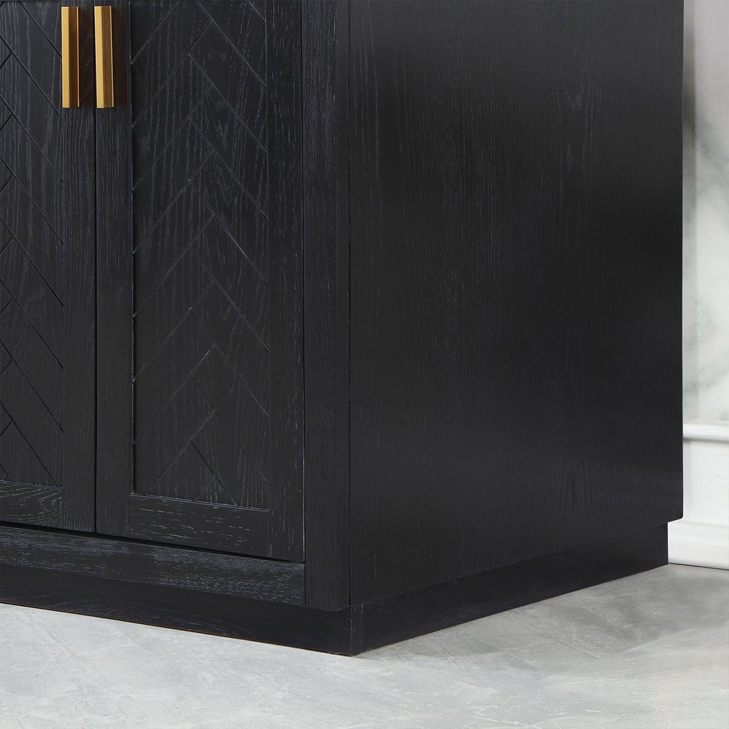 Altair Gazsi 72" Black Oak Freestanding Double Bathroom Vanity Set With Mirror, Elegant Composite Grain White Stone Top, Two Rectangular Undermount Ceramic Sinks, Overflow, and Backsplash