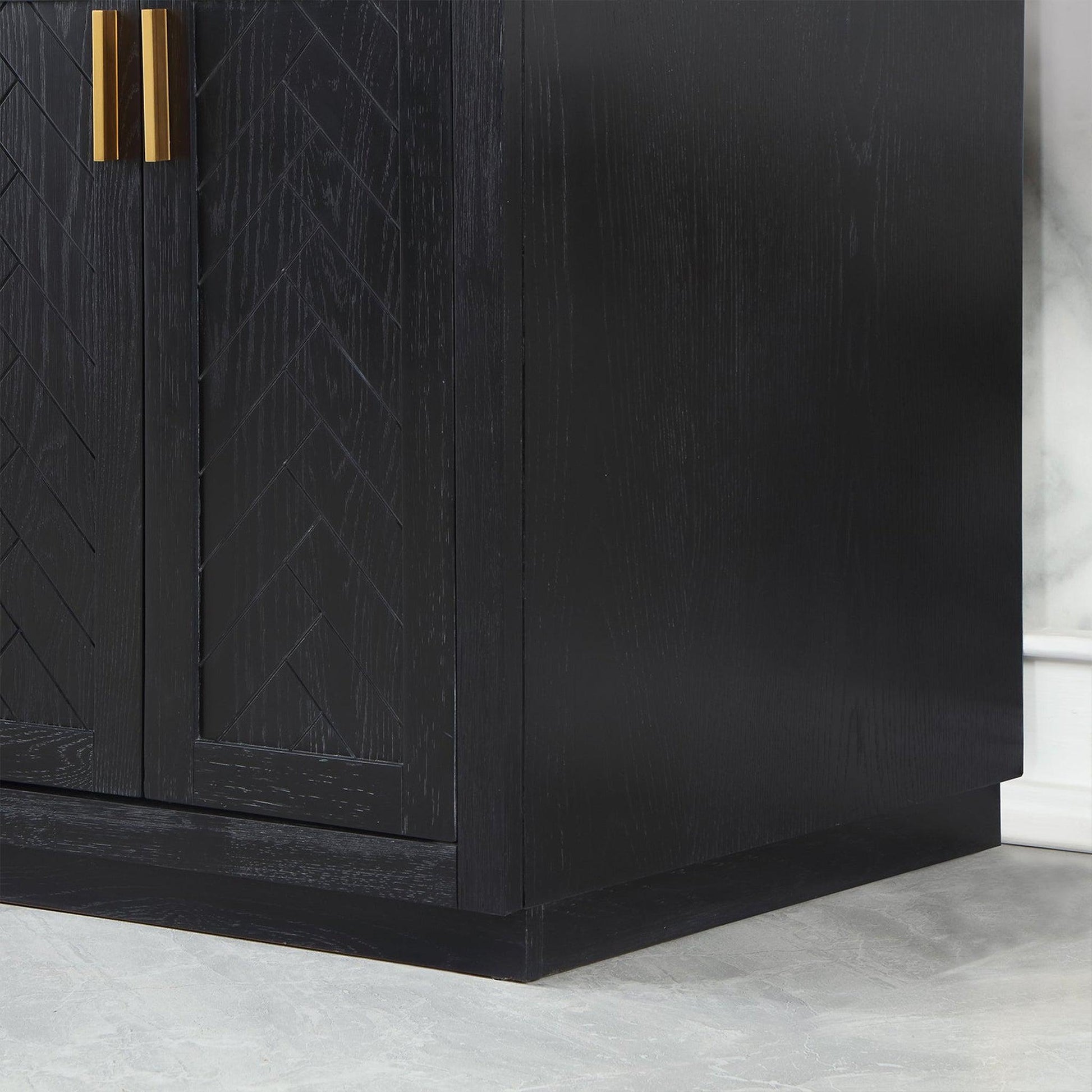 Altair Gazsi 72" Black Oak Freestanding Double Bathroom Vanity Set With Mirror, Elegant Composite Grain White Stone Top, Two Rectangular Undermount Ceramic Sinks, Overflow, and Backsplash