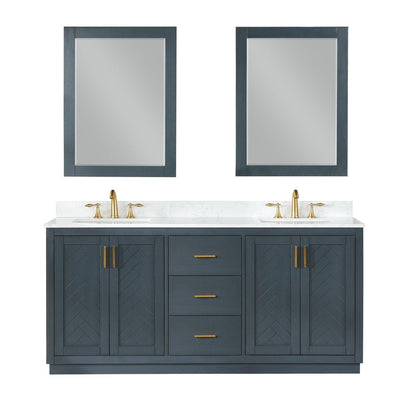 Altair Gazsi 72" Classic Blue Freestanding Double Bathroom Vanity Set With Mirror, Elegant Composite Grain White Stone Top, Two Rectangular Undermount Ceramic Sinks, Overflow, and Backsplash