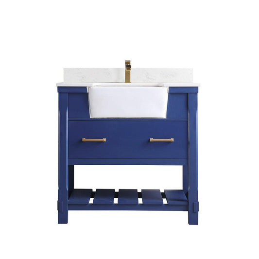 Altair Georgia 36" Single Jewelry Blue Freestanding Bathroom Vanity Set With Aosta White Composite Stone Top, Rectangular Farmhouse Sink, Overflow, and Backsplash