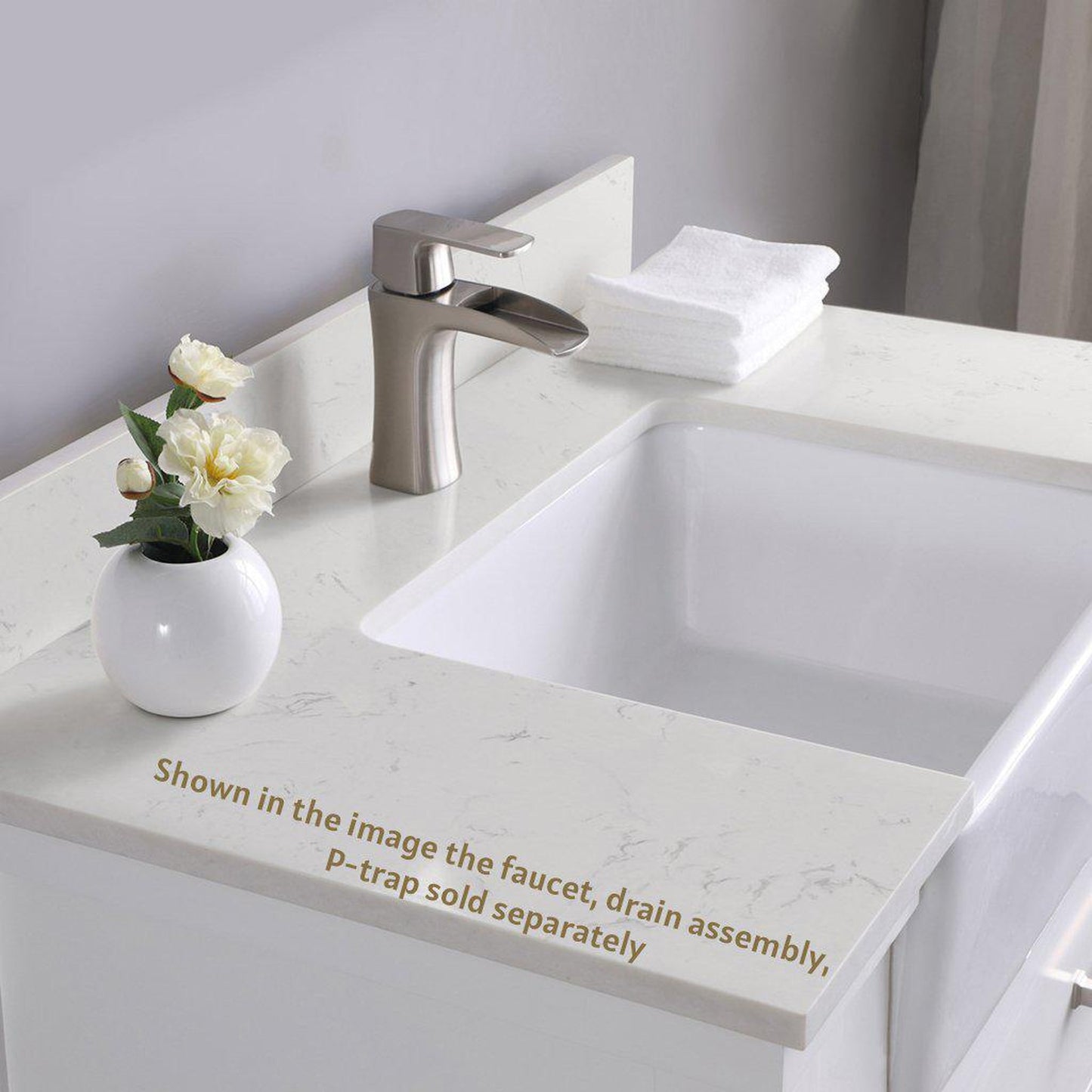 Altair Georgia 36" Single White Freestanding Bathroom Vanity Set With Aosta White Composite Stone Top, Rectangular Farmhouse Sink, Overflow, and Backsplash