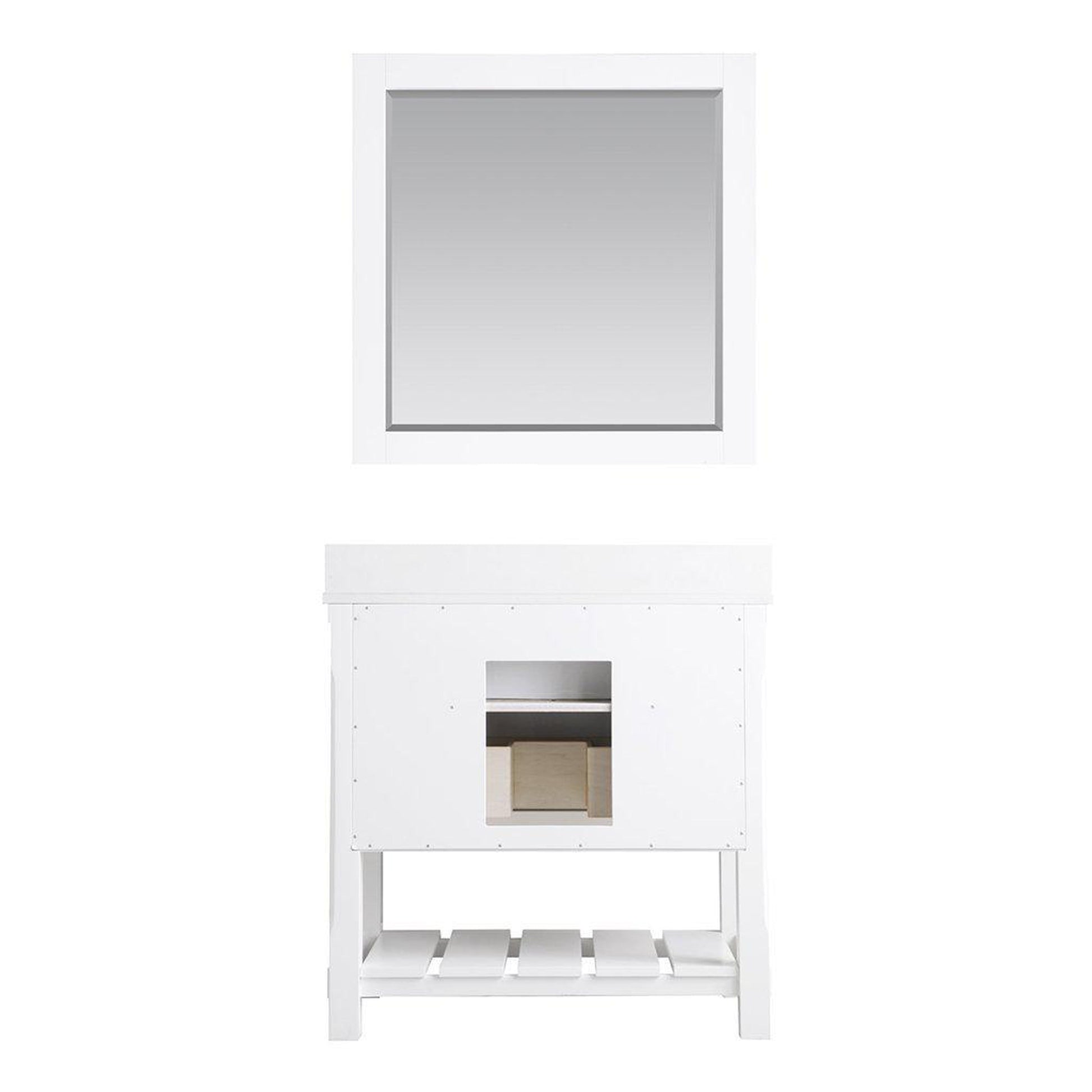 Altair Georgia 36" Single White Freestanding Bathroom Vanity Set With Mirror, Aosta White Composite Stone Top, Rectangular Farmhouse Sink, Overflow, and Backsplash