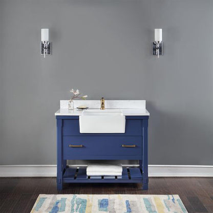 Altair Georgia 42" Single Jewelry Blue Freestanding Bathroom Vanity Set With Aosta White Composite Stone Top, Rectangular Farmhouse Sink, and Backsplash