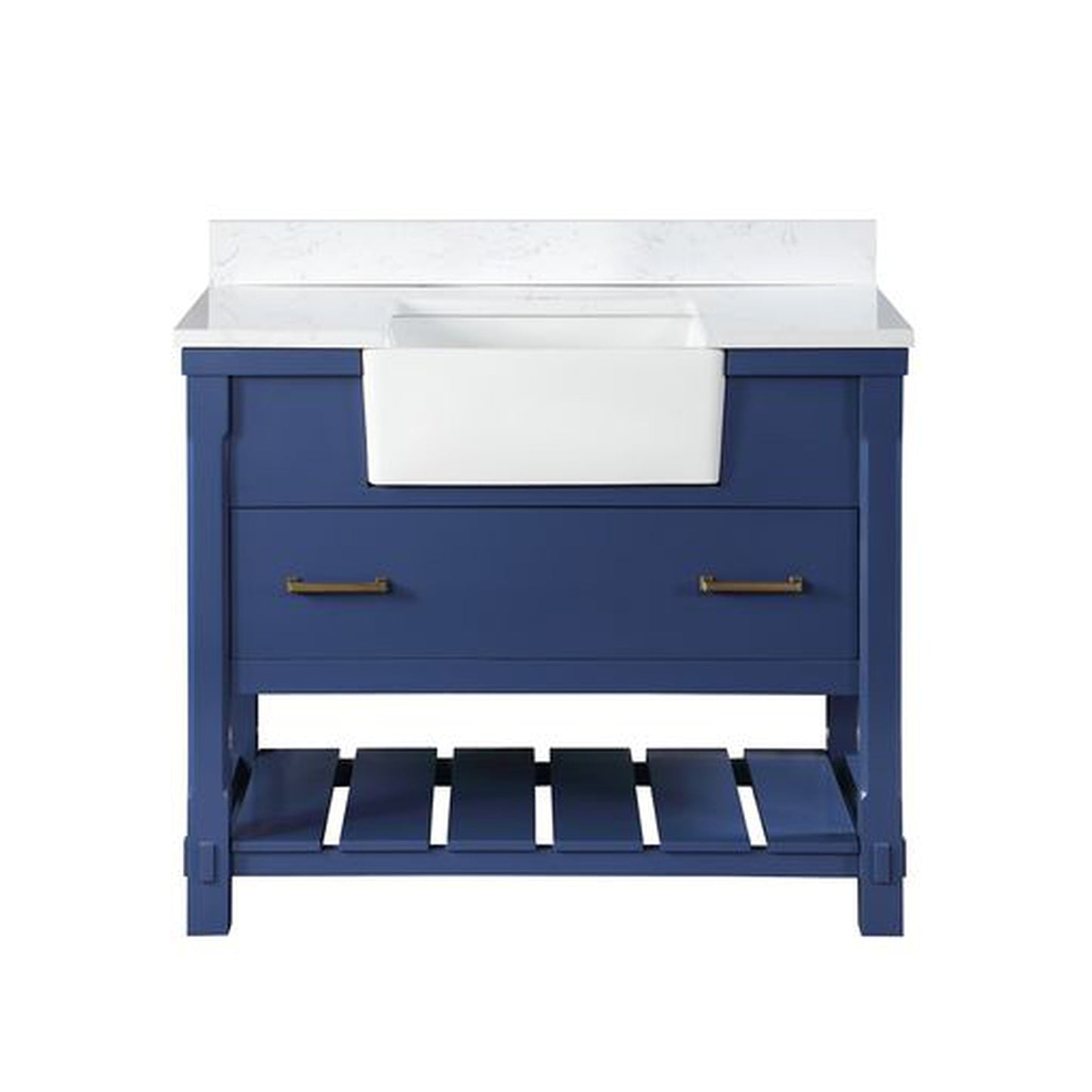 Altair Georgia 42" Single Jewelry Blue Freestanding Bathroom Vanity Set With Aosta White Composite Stone Top, Rectangular Farmhouse Sink, and Backsplash