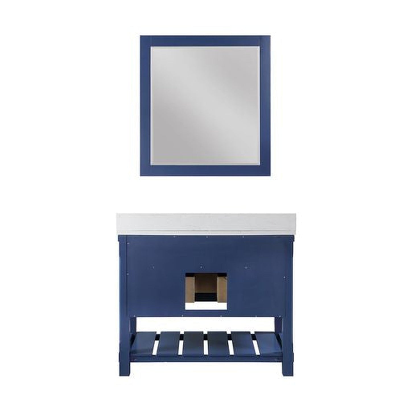 Altair Georgia 42" Single Jewelry Blue Freestanding Bathroom Vanity Set With Mirror, Aosta White Composite Stone Top, Rectangular Farmhouse Sink, and Backsplash