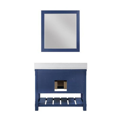 Altair Georgia 42" Single Jewelry Blue Freestanding Bathroom Vanity Set With Mirror, Aosta White Composite Stone Top, Rectangular Farmhouse Sink, and Backsplash