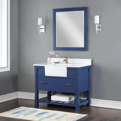 Altair Georgia 42" Single Jewelry Blue Freestanding Bathroom Vanity Set With Mirror, Aosta White Composite Stone Top, Rectangular Farmhouse Sink, and Backsplash