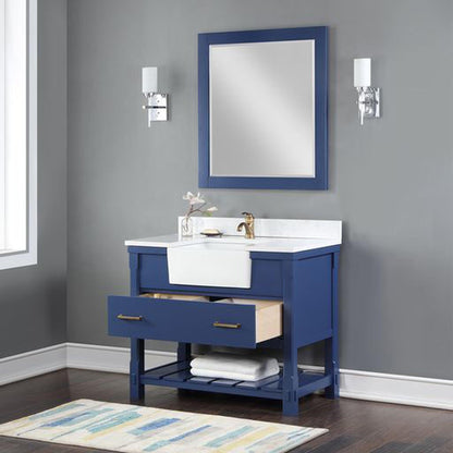 Altair Georgia 42" Single Jewelry Blue Freestanding Bathroom Vanity Set With Mirror, Aosta White Composite Stone Top, Rectangular Farmhouse Sink, and Backsplash