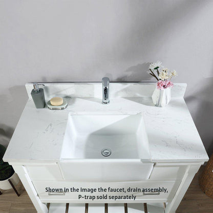 Altair Georgia 42" Single White Freestanding Bathroom Vanity Set With Aosta White Composite Stone Top Rectangular Farmhouse Basin, and Backsplash