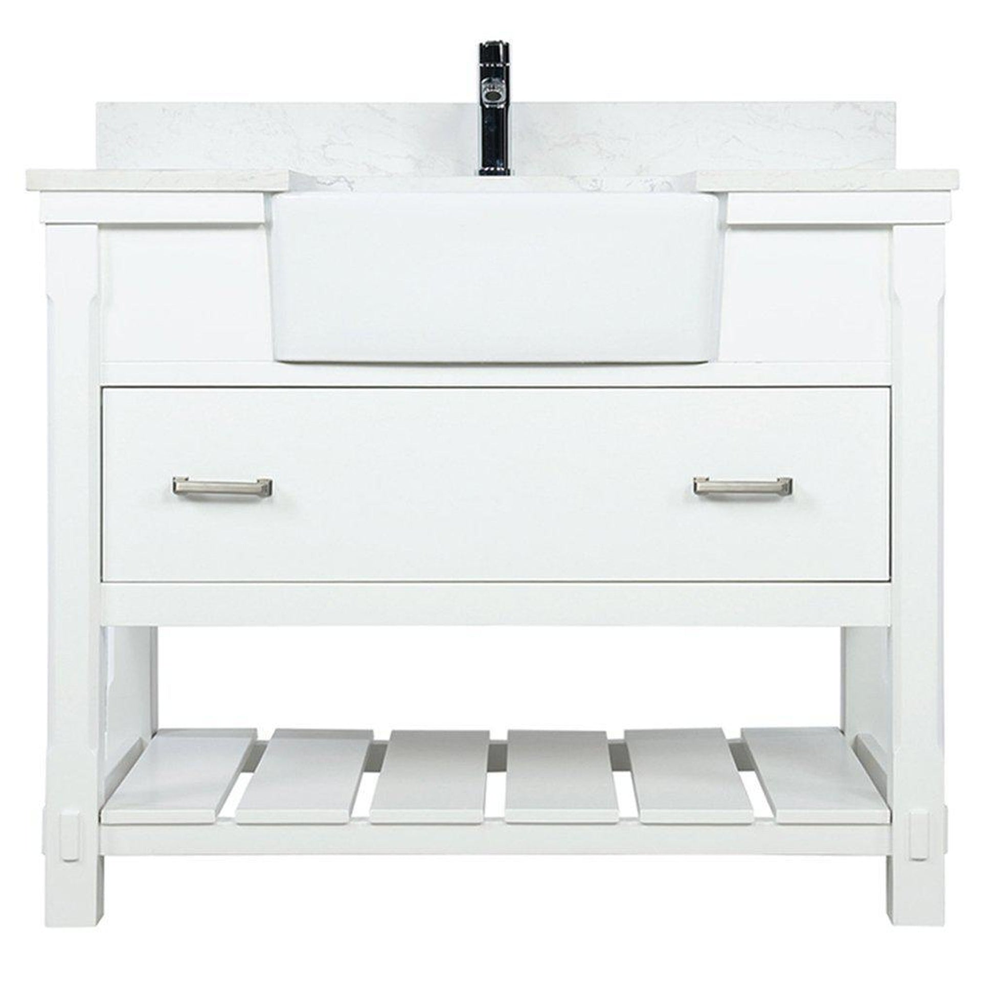 Altair Georgia 42" Single White Freestanding Bathroom Vanity Set With Aosta White Composite Stone Top Rectangular Farmhouse Basin, and Backsplash