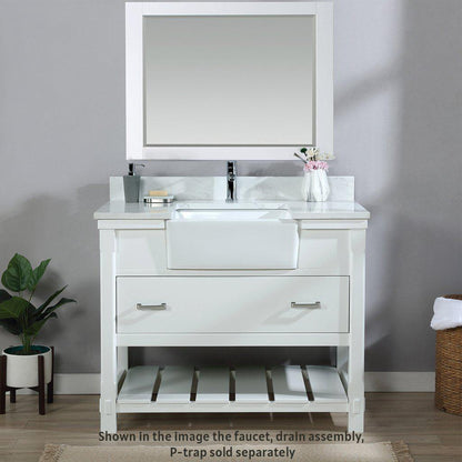 Altair Georgia 42" Single White Freestanding Bathroom Vanity Set With Mirror, Aosta White Composite Stone Top Rectangular Farmhouse Basin, and Backsplash