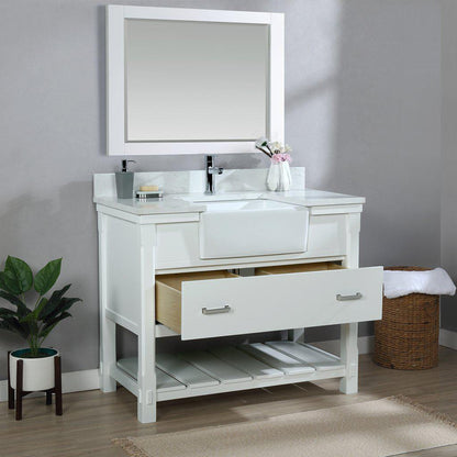 Altair Georgia 42" Single White Freestanding Bathroom Vanity Set With Mirror, Aosta White Composite Stone Top Rectangular Farmhouse Basin, and Backsplash