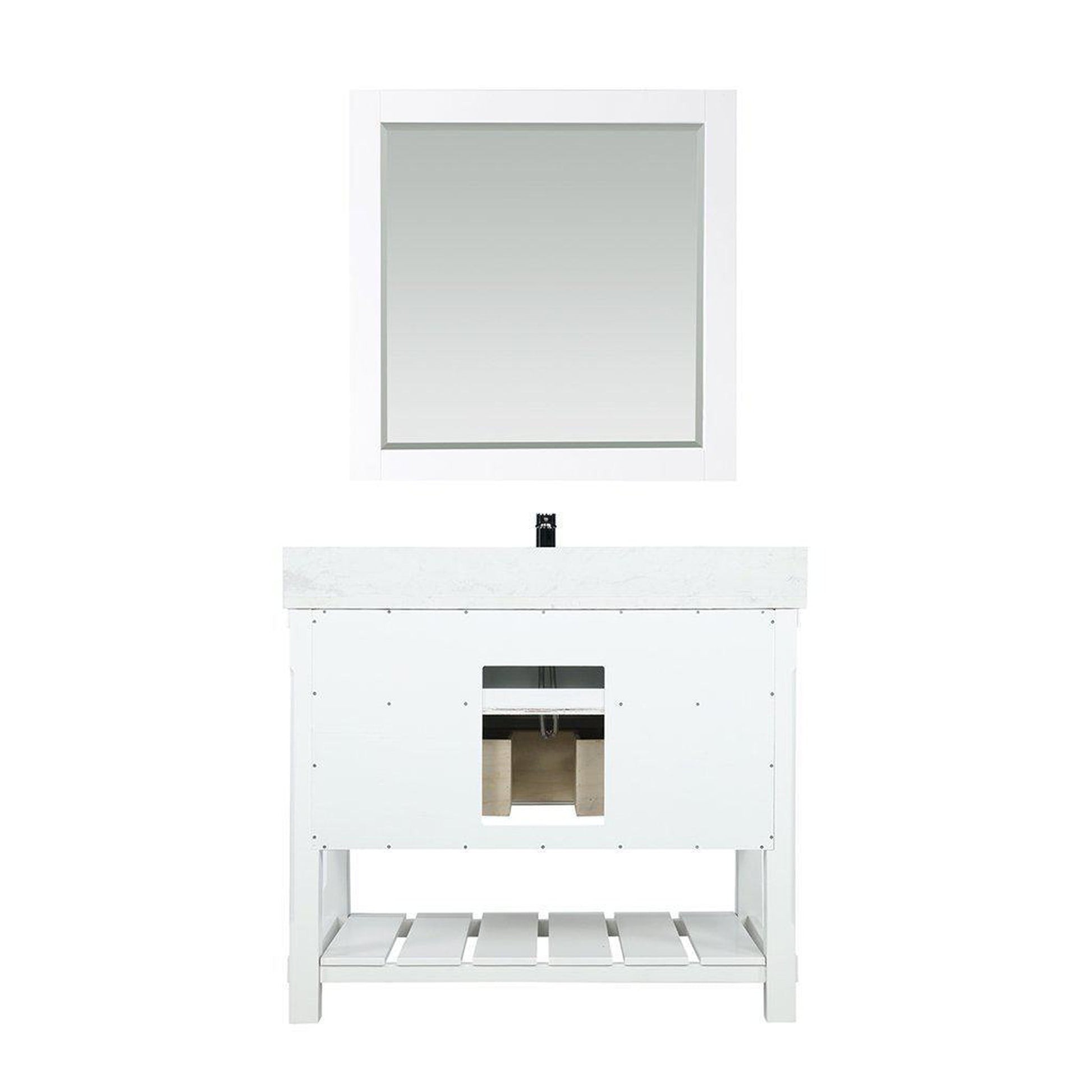 Altair Georgia 42" Single White Freestanding Bathroom Vanity Set With Mirror, Aosta White Composite Stone Top Rectangular Farmhouse Basin, and Backsplash