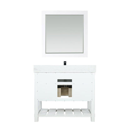 Altair Georgia 42" Single White Freestanding Bathroom Vanity Set With Mirror, Aosta White Composite Stone Top Rectangular Farmhouse Basin, and Backsplash