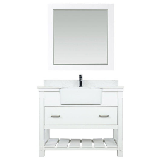 Altair Georgia 42" Single White Freestanding Bathroom Vanity Set With Mirror, Aosta White Composite Stone Top Rectangular Farmhouse Basin, and Backsplash