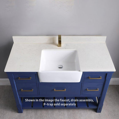 Altair Georgia 48" Single Jewelry Blue Freestanding Bathroom Vanity Set With Aosta White Composite Stone Top, Rectangular Farmhouse Sink, Overflow, and Backsplash