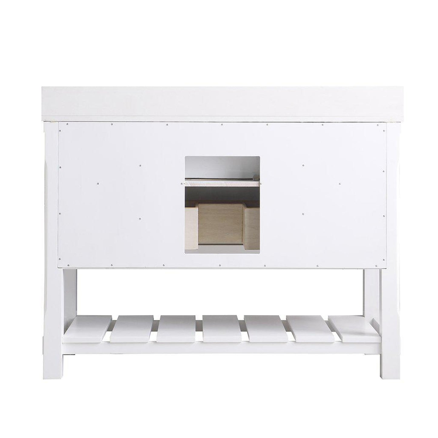 Altair Georgia 48" Single White Freestanding Bathroom Vanity Set With Aosta White Composite Stone Top, Rectangular Farmhouse Sink, Overflow, and Backsplash