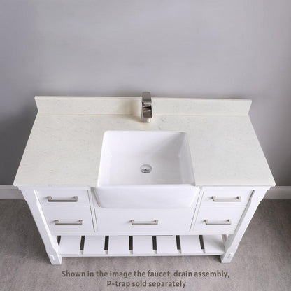 Altair Georgia 48" Single White Freestanding Bathroom Vanity Set With Aosta White Composite Stone Top, Rectangular Farmhouse Sink, Overflow, and Backsplash