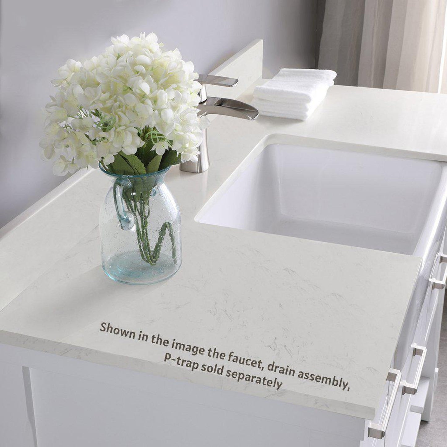 Altair Georgia 48" Single White Freestanding Bathroom Vanity Set With Aosta White Composite Stone Top, Rectangular Farmhouse Sink, Overflow, and Backsplash