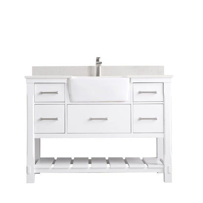 Altair Georgia 48" Single White Freestanding Bathroom Vanity Set With Aosta White Composite Stone Top, Rectangular Farmhouse Sink, Overflow, and Backsplash