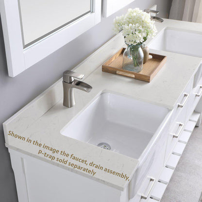 Altair Georgia 72" Double White Freestanding Bathroom Vanity Set With Mirror, Aosta White Composite Stone Top, Two Rectangular Farmhouse Sinks, Overflow, and Backsplash