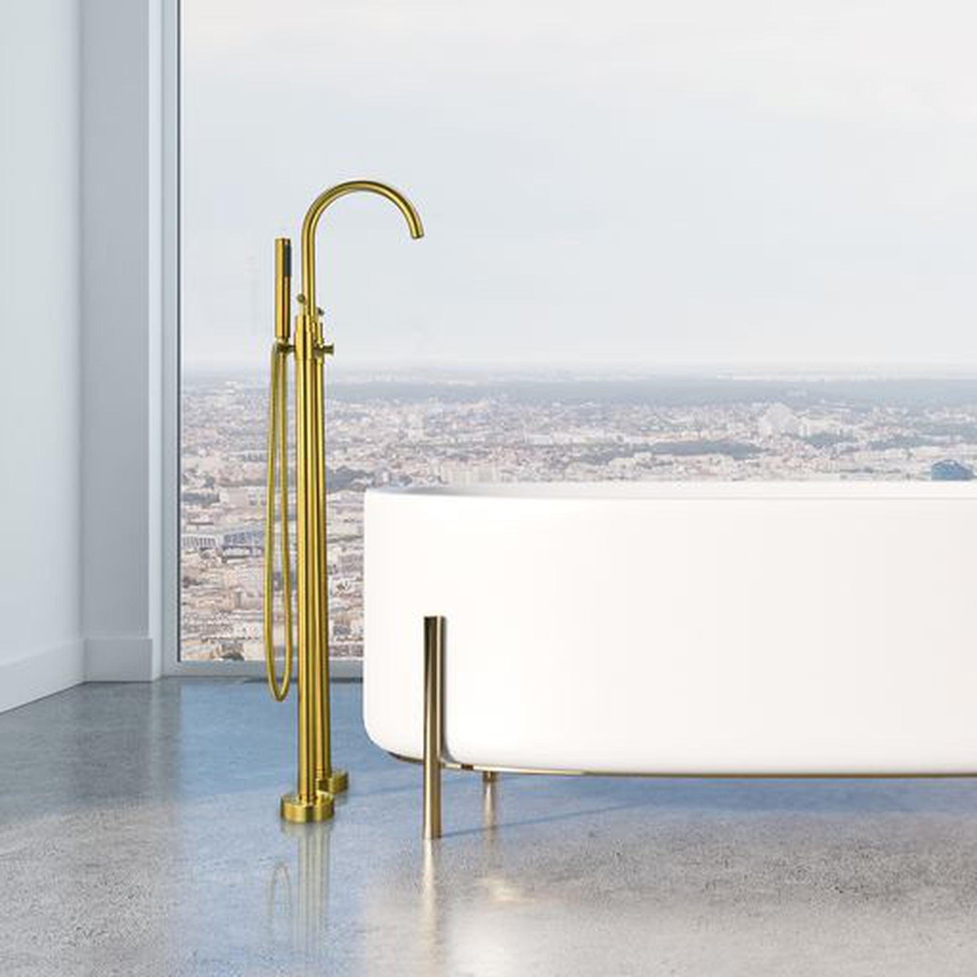 Altair Gnosall Brushed Gold Double Lever Handle Freestanding Bathtub Faucet With Handshower