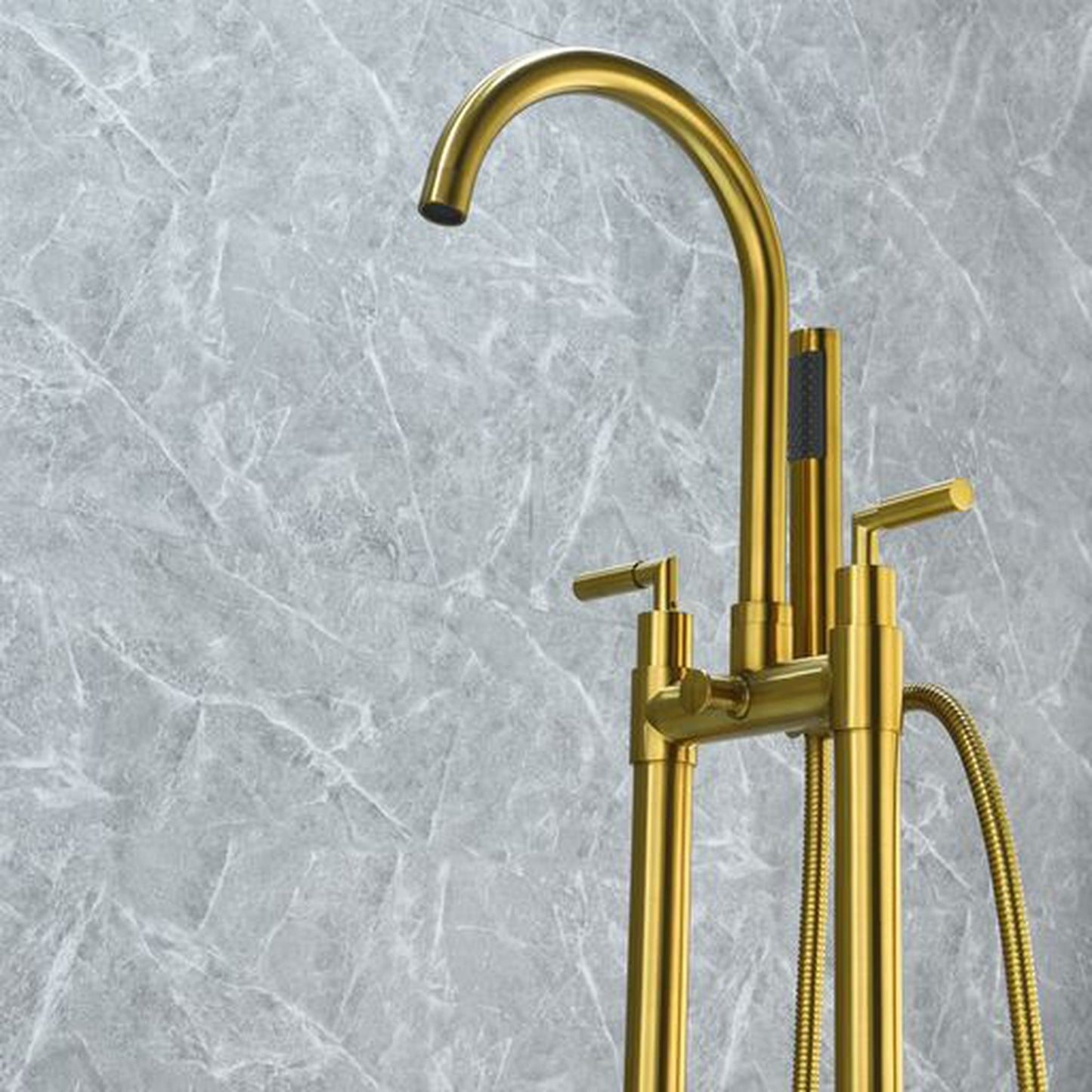 Altair Gnosall Brushed Gold Double Lever Handle Freestanding Bathtub Faucet With Handshower