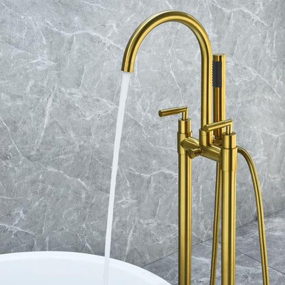 Altair Gnosall Brushed Gold Double Lever Handle Freestanding Bathtub Faucet With Handshower