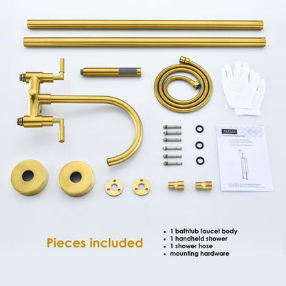 Altair Gnosall Brushed Gold Double Lever Handle Freestanding Bathtub Faucet With Handshower