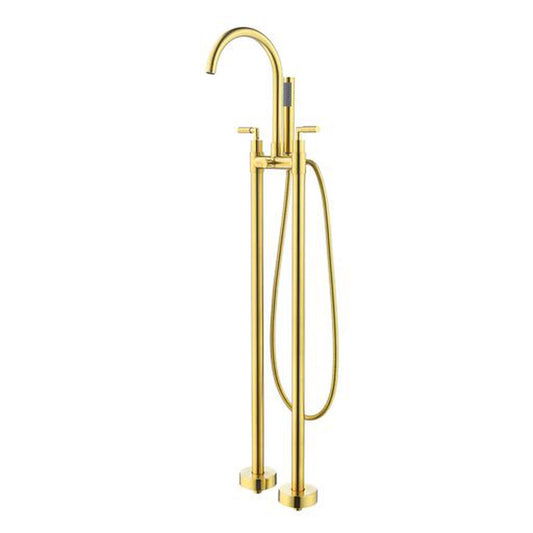 Altair Gnosall Brushed Gold Double Lever Handle Freestanding Bathtub Faucet With Handshower