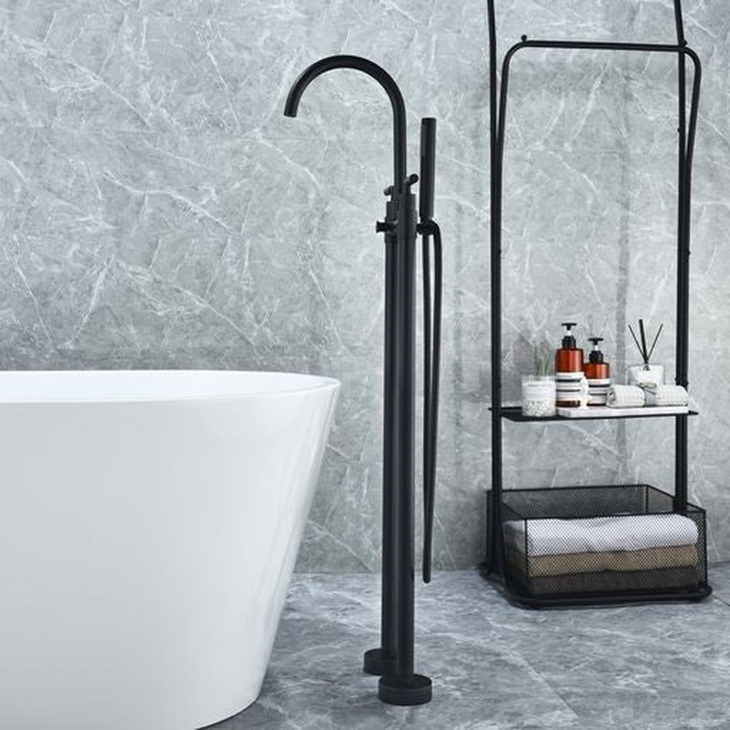 Altair Gnosall Matte Black Double Lever Handle Freestanding Bathtub Faucet With Handshower