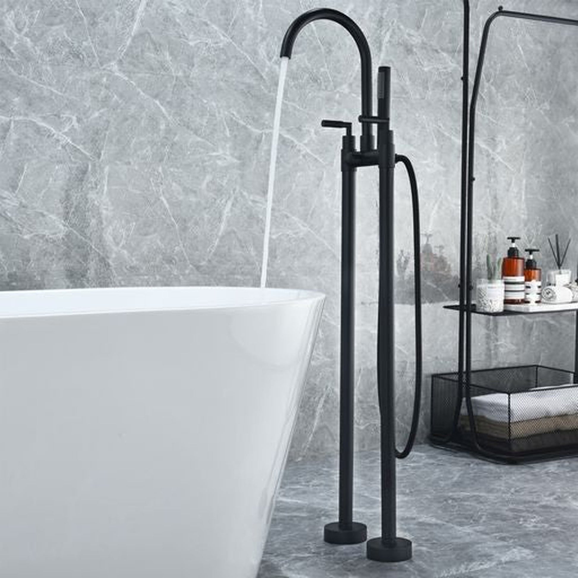 Altair Gnosall Matte Black Double Lever Handle Freestanding Bathtub Faucet With Handshower