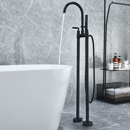 Altair Gnosall Matte Black Double Lever Handle Freestanding Bathtub Faucet With Handshower