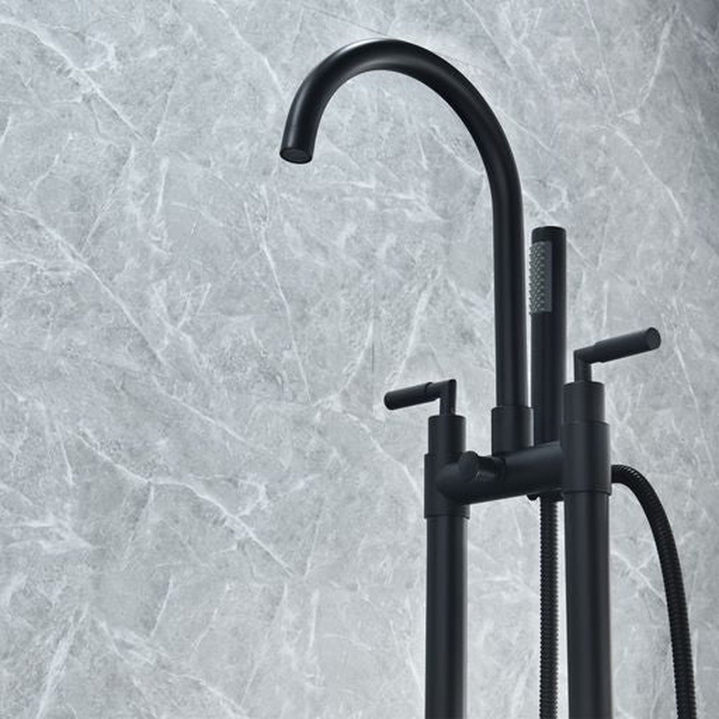 Altair Gnosall Matte Black Double Lever Handle Freestanding Bathtub Faucet With Handshower