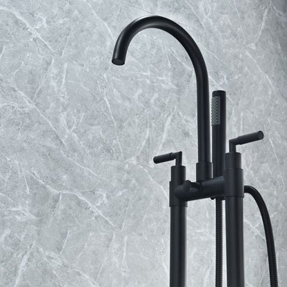 Altair Gnosall Matte Black Double Lever Handle Freestanding Bathtub Faucet With Handshower