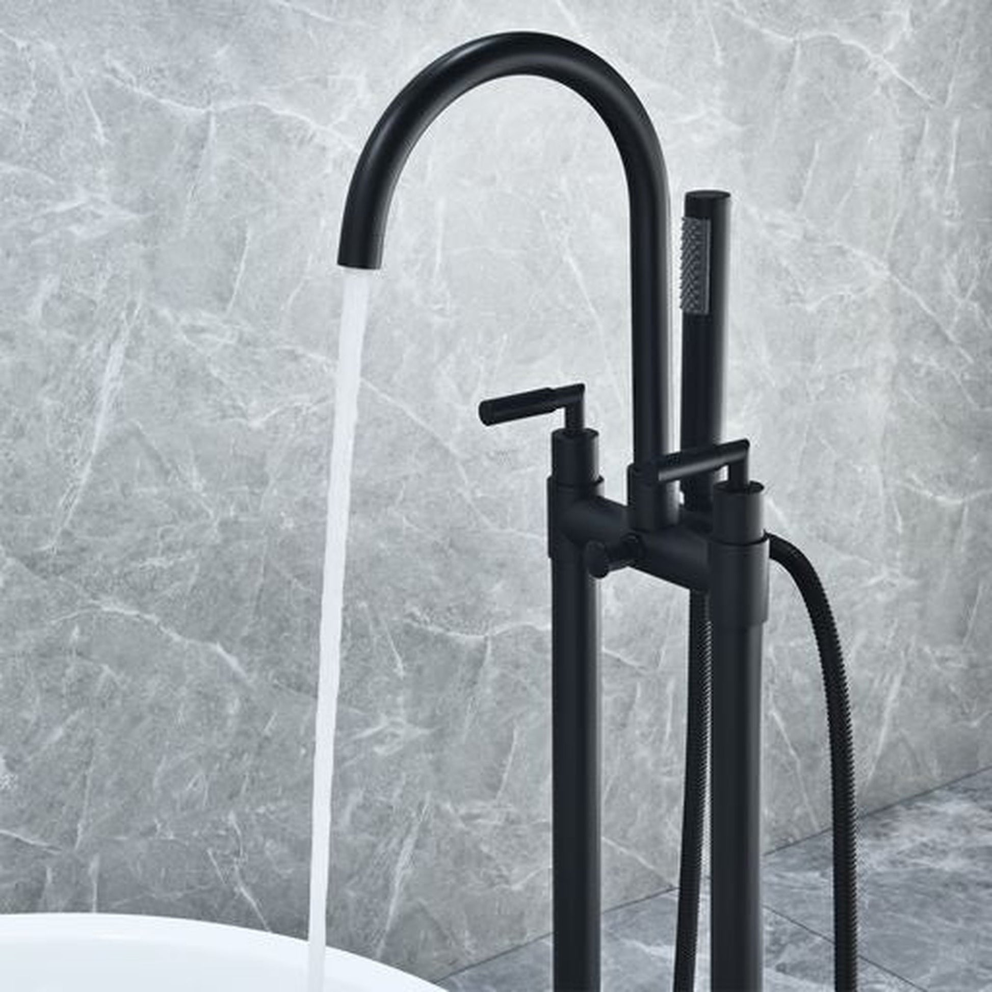 Altair Gnosall Matte Black Double Lever Handle Freestanding Bathtub Faucet With Handshower